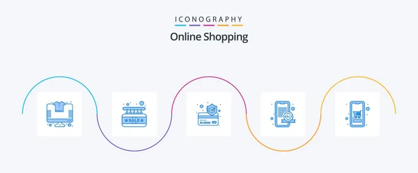 Online Shopping Blue Icon Pack Including Mobile Cart Credit Card — Stock vektor