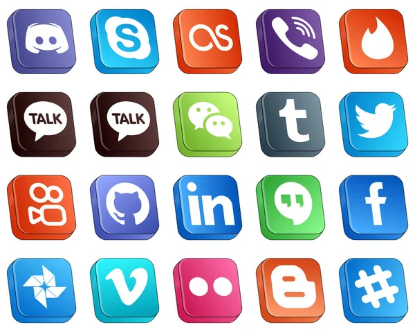 Isometric Icons Top Social Media Platforms Kuaishou Twitter Rakuten Tumblr — Stok Vektör