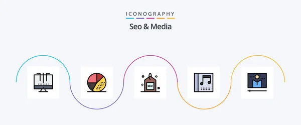 Seo Media Line Filled Flat Icon Pack Including Music Album — Vettoriale Stock