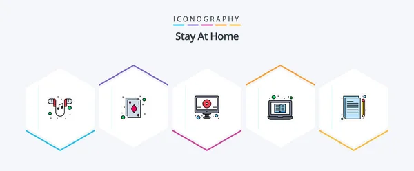 Stay Home Filledline Icon Pack Including Copywriting Online Library Education — Wektor stockowy