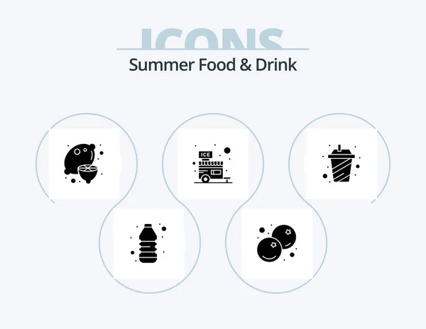 Summer Food Drink Glyph Icon Pack Icon Design Cup Stall — Stock Vector