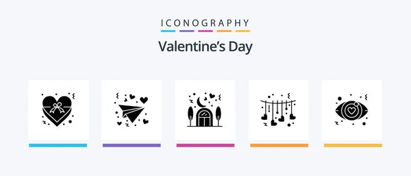 Valentines Day Glyph Icon Pack Including Love Sign Dating House — Stock Vector
