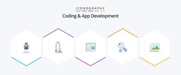 Coding App Development Flat Icon Pack Including App Program Lab — Stok Vektör