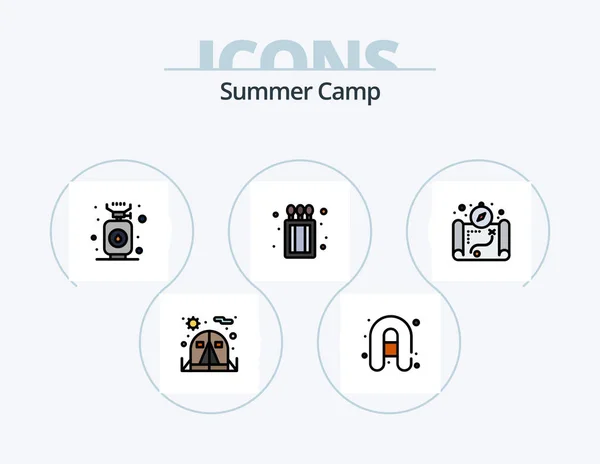 Summer Camp Line Filled Icon Pack Icon Design Camping Book — стоковый вектор