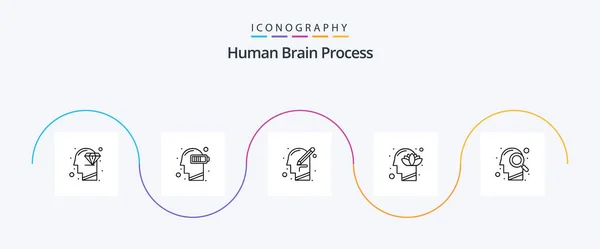 Human Brain Process Line Icon Pack Including Lotus Head Mind — Stockový vektor