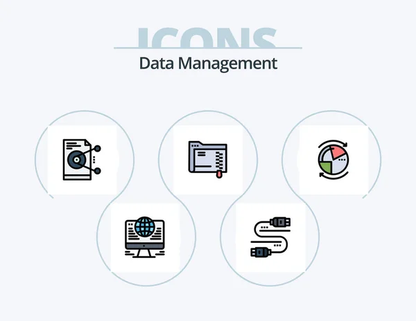 Data Management Line Filled Icon Pack Icon Design Search Gear — Stok Vektör
