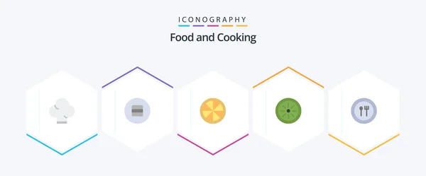 Food Flat Icon Pack Including Knife Food Fork Kiwi — Stockový vektor