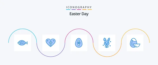 Easter Blue Icon Pack Including Easter Egg Bird Rabbit Bynny — Stock Vector