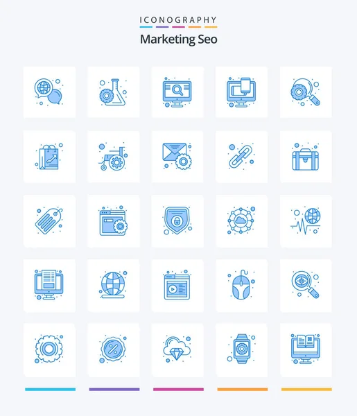 Creative Marketing Seo Blue Icon Pack Optimization Web Design Engine — Stockový vektor