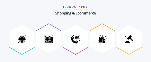 Shopping Ecommerce Glyph Icon Pack Including Auction Shopping Call Shop — Stok Vektör