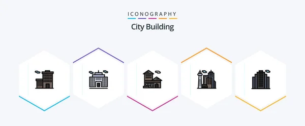 City Building Filledline Icon Pack Including Building Estate — Stockvector