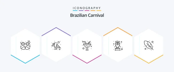 Brazilian Carnival Line Icon Pack Including Feather Award Champaign Trophy — Stockvektor