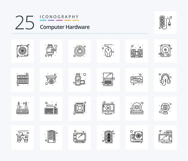 Computer Hardware Line Icon Pack Including Disk Music Shutdown Hardware — Stock Vector