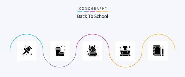 Back School Glyph Icon Pack Including Stationery Notebook Education Jotter — 图库矢量图片