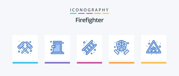 Firefighter Blue Icon Pack Including Alert Mask Fire Firefighter Stair — Stock Vector