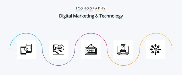 Digital Marketing Technology Line Icon Pack Including Submission Marketing Open — Stockvector