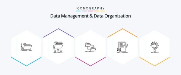 Data Management Data Organization Line Icon Pack Including File Data — Stok Vektör