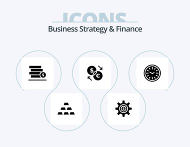 Business Strategy And Finance Glyph Icon Pack 5 Icon Design. converter . save. gear . dollar . money