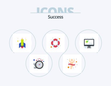 Sucess Flat Icon Pack 5 Icon Design. marked. support. race. lifesaver. start up
