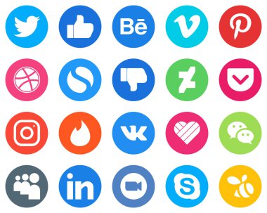 20 Modern White Icons tinder. meta. dribbble. instagram and deviantart Flat Circle Backgrounds