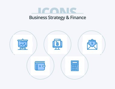 Business Strategy And Finance Blue Icon Pack 5 Icon Design. letter. ecommerce. analytics. shopping. payment