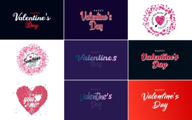 Happy Valentine's Day typography design with a heart-shaped wreath and a watercolor texture