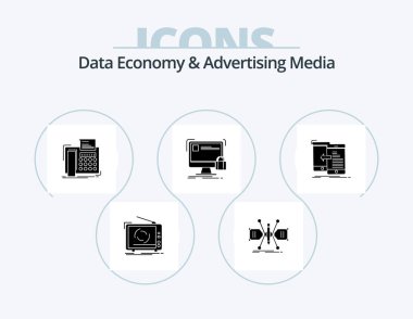 Data Economy And Advertising Media Glyph Icon Pack 5 Icon Design. lock. protect. sketch. communication. telephone