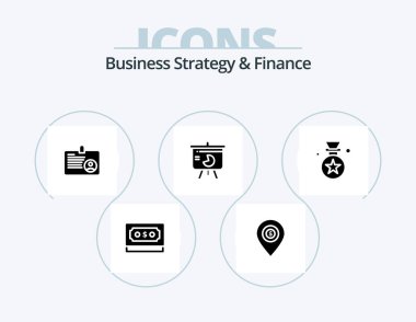Business Strategy And Finance Glyph Icon Pack 5 Icon Design. . id . map . card .