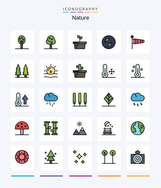 Creative Nature 25 Line FIlled icon pack  Such As tree. nature. leaves. entertainment. weather