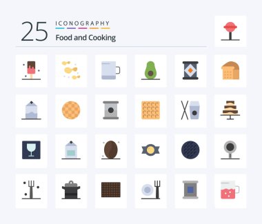 Food 25 Flat Color icon pack including cream. food. avocado. bread. condensed
