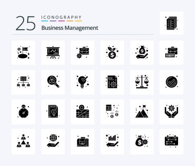 Business Management 25 Solid Glyph icon pack including finance. finance. briefcase. growth. business