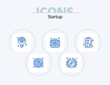 Startup Blue Icon Pack 5 Icon Design. path. bag. star. complete. business
