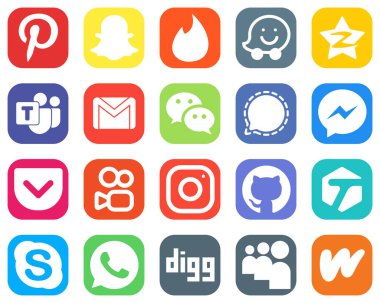 20 Stylish Social Media Icons such as messenger. mesenger. signal and wechat icons. Gradient Social Media Icon Bundle