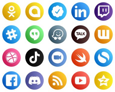 20 Minimalist Social Media Icons such as zoom. china. waze. video and tiktok icons. Unique and high definition