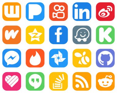 20 High Quality Social Media Icons such as waze. fb. facebook and tencent icons. Gradient Social Media Icon Set