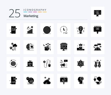 Marketing 25 Solid Glyph icon pack including content. brain. creative. watch. marketing