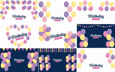 Happy Birthday announcement poster. flyer. and greeting card in a flat style