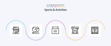 Sports and Activities Line 5 Icon Pack Including recreation. finish. sports. athletics. sports
