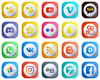 20 Cute 3D Gradient Icons of Major Social Media Platforms such as whatsapp. snapchat. text and yahoo icons. Fully Customizable and Minimalist