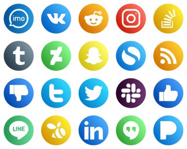 20 Versatile Social Media Icons such as rss. snapchat. deviantart and overflow icons. Fully editable and versatile