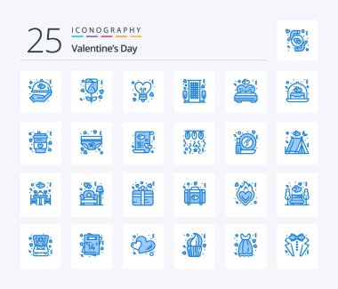 Valentines Day 25 Blue Color icon pack including love. romantic. heart. romance. hotel