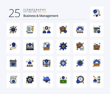 Business And Management 25 Line Filled icon pack including process. management. management. optimization. cog