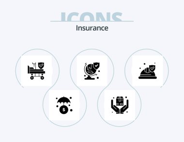Insurance Glyph Icon Pack 5 Icon Design. security. hat. hospital. shield. insurance
