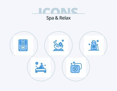 Spa And Relax Blue Icon Pack 5 Icon Design. lotion. cosmetics. temperature. beauty. mortar