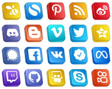 Isometric 3D Icons for Major Social Media 20 pack such as twitter. vimeo. blog and icons. Clean and minimalist