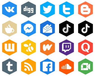 Hexagon Flat Color White Icon Set video. douyin and inbox 20 Modern Icons
