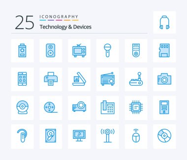 Devices 25 Blue Color icon pack including card. remote. media. control. press