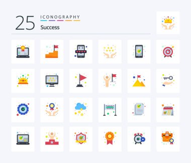 Sucess 25 Flat Color icon pack including seo. review. stairs. rating. review