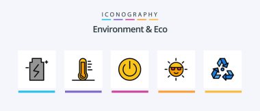 Environment And Eco Line Filled 5 Icon Pack Including environment. ecology. power. eco. power. Creative Icons Design