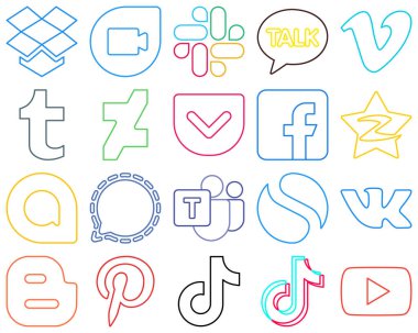 20 High-Resolution Colourful Outline Social Media Icons such as mesenger. google allo. pocket and qzone Fully customizable and high-quality